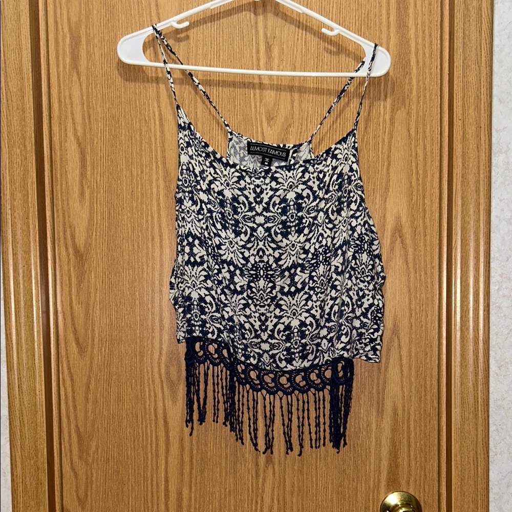 Jack by BB Dakota Navy and White Fringe Camisole